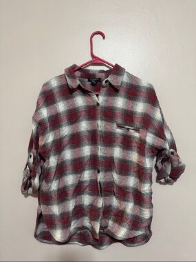 Women’s forever 21 Plaid Button-Up Shirt - Maroon/White